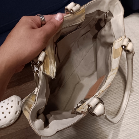 Coach Hampton Optic Signature Stripe Yellow White Double Handle Shoulder Bag - Picture 6 of 7